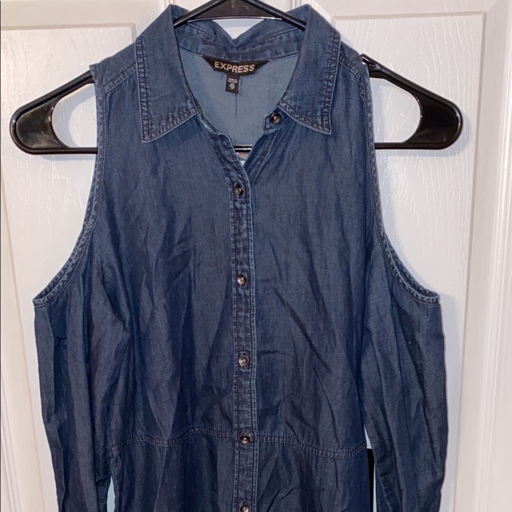 Cold shoulder jean dress